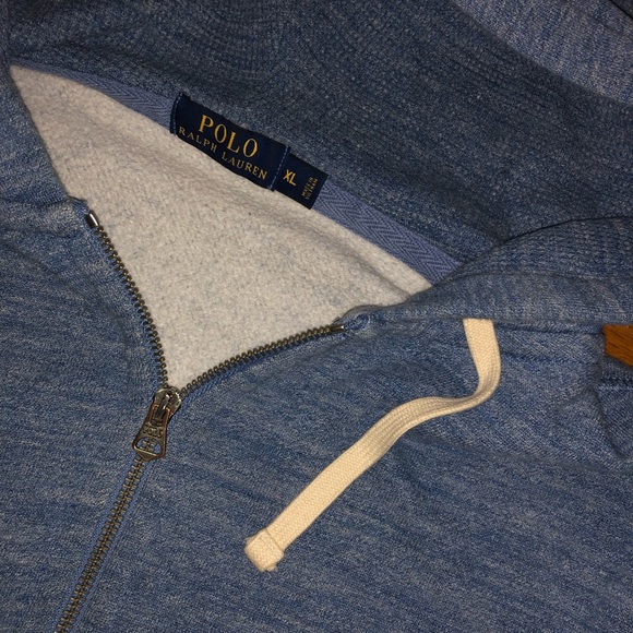 Blue Polo Zip up Hooded Sweatshirt - Picture 2 of 2